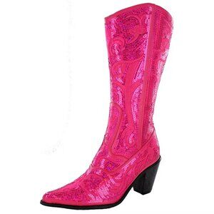 Helens Heart Tall Sequin Cowboy Boots US 7 Hot Pink Fuschia Western Worn Once!